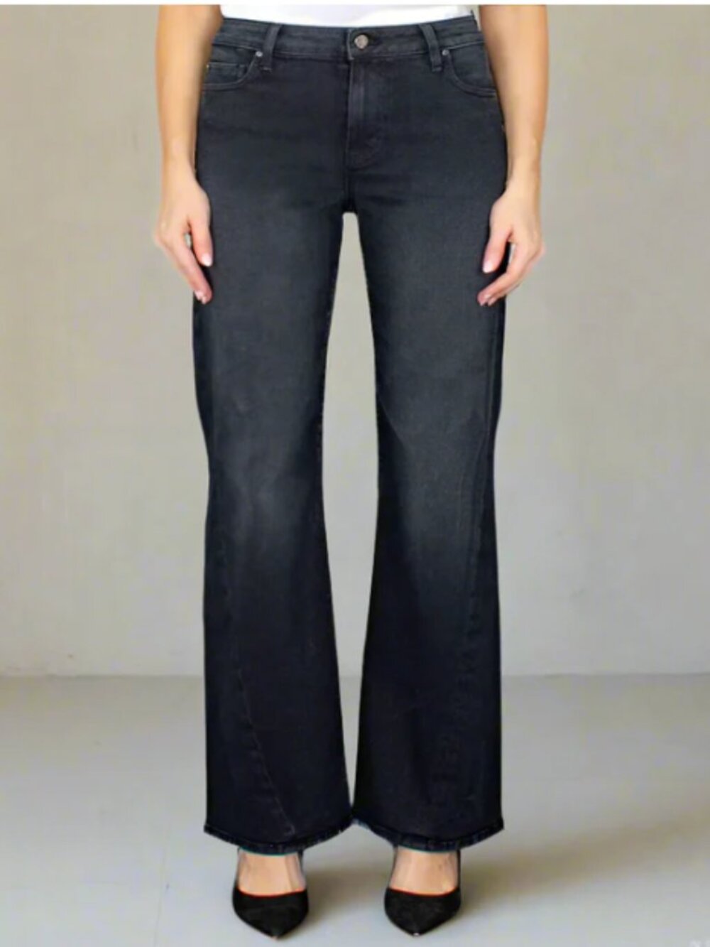 Fidelity Lotus Twist Wide Leg Jeans Black High Rise Comfort Stretch 30